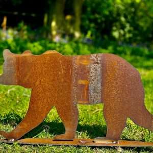 Small Exterior Rustic Metal Grizzly Bear Garden Stake Yard Art  / Flower Bed / Vegetable Patch / Centre Piece Sculpture  Gift