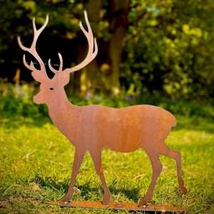 Small Exterior Rustic Metal Stag Deer Garden Stake Yard Art  / Flower Bed Sculpture  Gift   Present