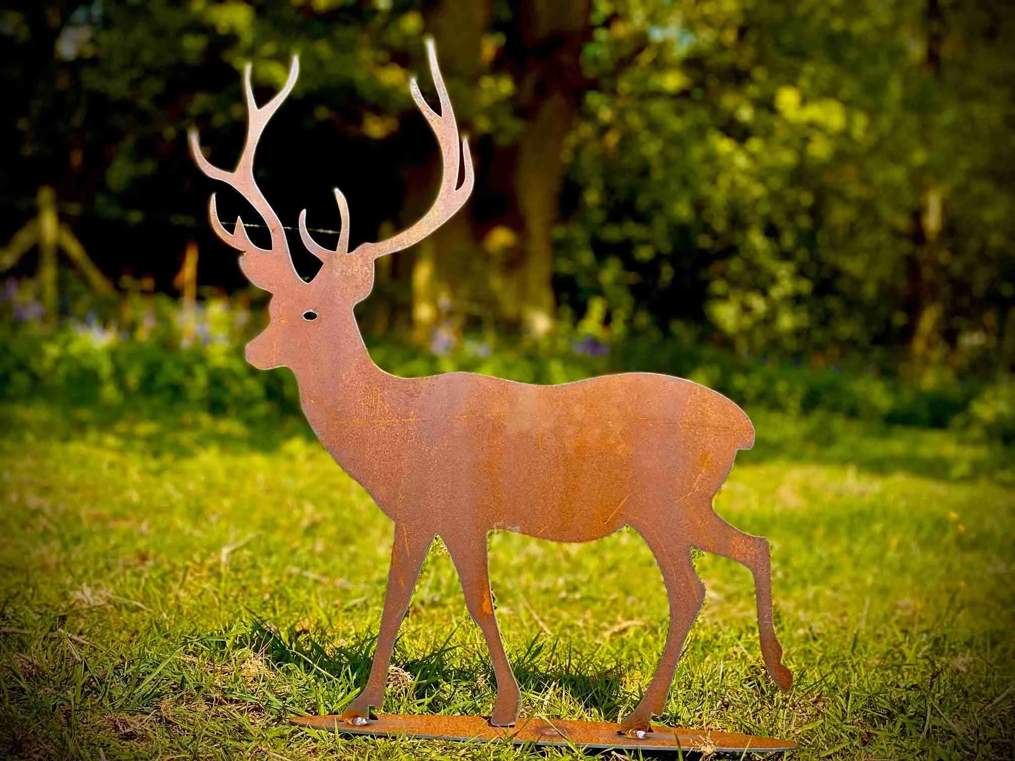 Small Exterior Rustic Metal Stag Deer Garden Stake Yard Art  / Flower Bed Sculpture  Gift   Present