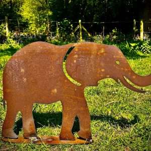 Small Exterior Rustic Metal Elephant Garden Stake Yard Art  Sculpture  Gift   Present
