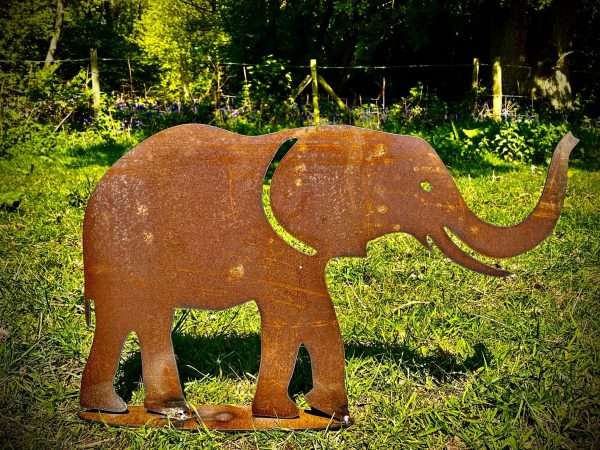 Small Exterior Rustic Metal Elephant Garden Stake Yard Art  Sculpture  Gift   Present
