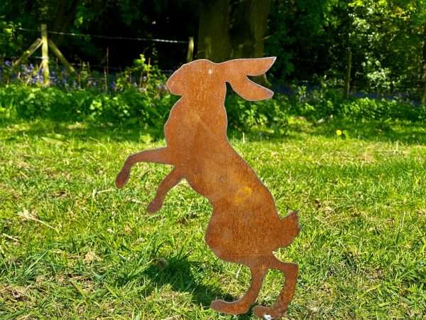 Large Exterior Rustic Metal Boxing Hare Rabbit Garden Stake Yard Art  / Flower Bed / Vegetable Patch Sculpture  Gift   Present