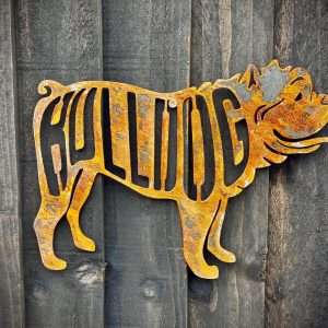 Small Exterior Bulldog Dog Garden Wall House Gate Sign Hanging Metal Sculpture Art  Gift   Present