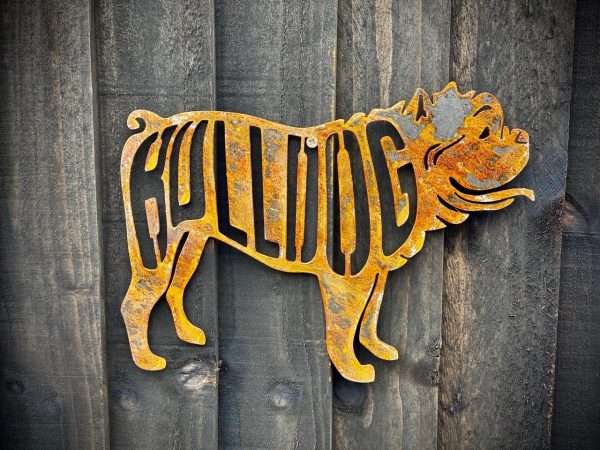 Small Exterior Bulldog Dog Garden Wall House Gate Sign Hanging Metal Sculpture Art  Gift   Present