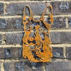 Large Exterior Rustic German Sheperd Alsatian Dog Garden Wall House Gate Fence Sign Hanging Rusty Metal Art Sculpture  Gift