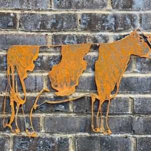 Small Exterior Rustic Cow Dairy Cattle Farm Animal Garden Wall House Gate Fence Sign Hanging Rusty Metal Art Sculpture  Gift