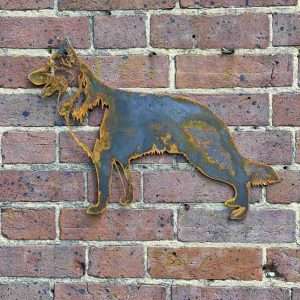 Large Exterior Rustic German Sheperd Alsatian Guard Dog Garden Wall House Gate Fence Sign Hanging Rusty Metal Art Sculpture  Gift