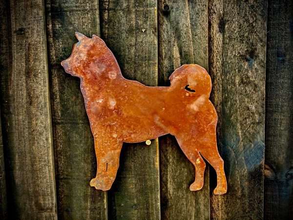 Small Exterior Rustic American Akita Husky Dog Garden Wall Hanger House Gate Fence Sign Hanging Rusty Metal Art Sculpture  Gift - Image 2
