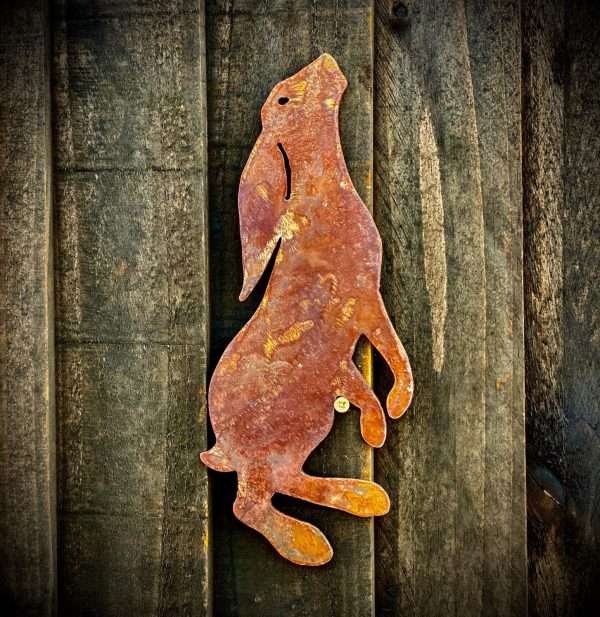 Large Exterior Rustic Rusty Moon Hare Rabbit Garden Wall Hanger House Gate Fence Sign Hanging Metal Art Shed Sculpture  Gift