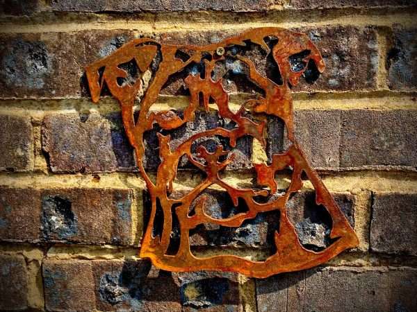 Small Exterior Rustic Rusty Staffordshire Bull Terrier Staffy Dog Head Garden Wall Hanger House Gate Sign Hanging Metal Art Sculpture - Image 2
