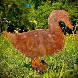 Medium Rustic Metal Exterior Rusty Duck Bird Garden Stake Yard Art  / Flower Bed / Pond / Lake / Vegetable Patch Sculpture  Gift