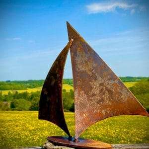 Small Rustic Rusty Metal Sail Sailing Boat Garden Yard Art  Flower Bed Wall Fence Flower Pot Vegetable Patch Shed Sculpture  Gift