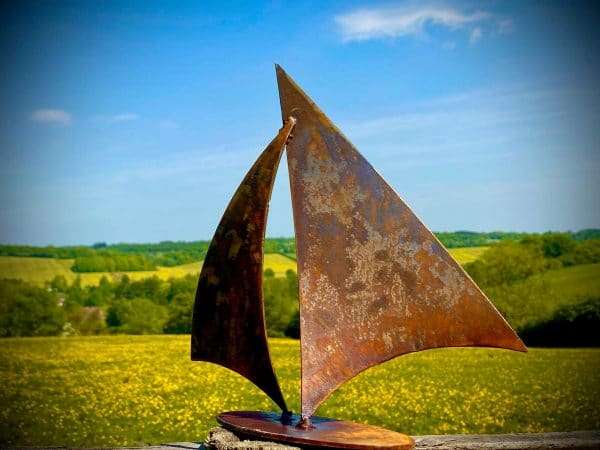 Small Rustic Rusty Metal Sail Sailing Boat Garden Yard Art  Flower Bed Wall Fence Flower Pot Vegetable Patch Shed Sculpture  Gift