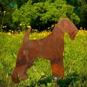 Small Exterior Rustic Rusty Metal Lakeland Terrier Dog Garden Stake Yard Art  Flower Bed Rockery Vegetable Patch Sculpture  Gift