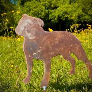 Large Exterior Rustic Rusty Metal Staffordshire Bull Terrier Dog Garden Stake Yard Art  Sculpture  Gift   Present