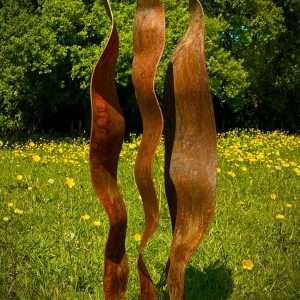 Rustic Exterior Reed Wave Flow Modern Simplistic Metal  Yard Art Garden Stake Sculpture  Gift   Present