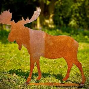 Exterior Rustic Metal Moose Garden Stake Yard Art  / Flower Bed Sculpture  Gift   Present