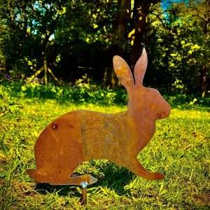 Exterior Rustic Metal Rabbit Hare Garden Stake Yard Art  / Flower Bed Sculpture  Gift   Present