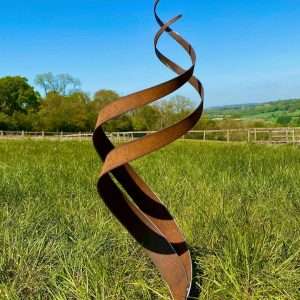 Large Exterior Rustic Spiral Fire Energy Flowing Organic Metal Garden Stake Yard Art  Centre Piece Flower Bed Sculpture  Gift