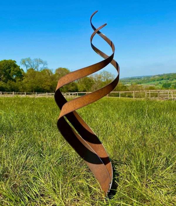 Large Exterior Rustic Spiral Fire Energy Flowing Organic Metal Garden Stake Yard Art  Centre Piece Flower Bed Sculpture  Gift