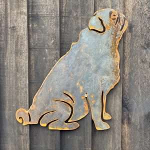 Large Exterior Rustic Pug Dog Garden Wall House Gate Sign Hanging Metal Art Sculpture  Gift   Present