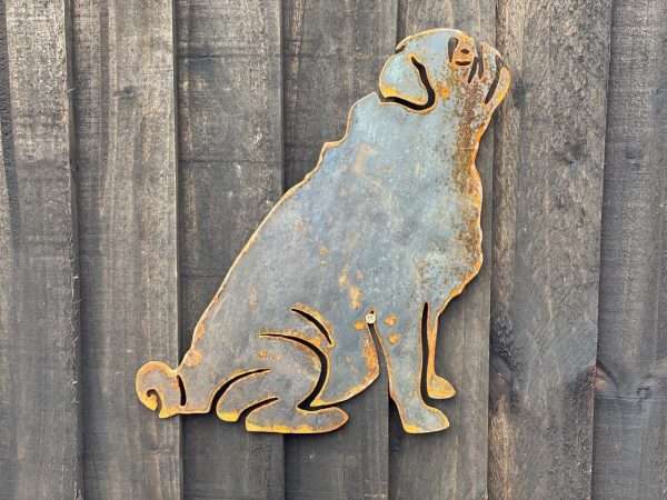 Large Exterior Rustic Pug Dog Garden Wall House Gate Sign Hanging Metal Art Sculpture  Gift   Present