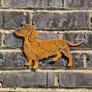 Small Exterior Rustic Dachshund Sausage Dog Garden Wall House Gate Fence Sign Hanging Rusty Metal Art Sculpture  Gift   Present
