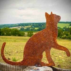 Large Exterior Rustic Rusty Metal Cat Looking Up Feline Garden Fence Topper Yard Art Gate Post  Sculpture  Gift   Present