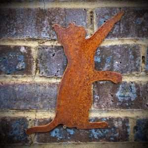 Large Exterior Cat Playing Feline Garden Wall House Gate Fence Shed Sign Hanging Metal Rustic Bird Bath Bird Feeder Art  Gift
