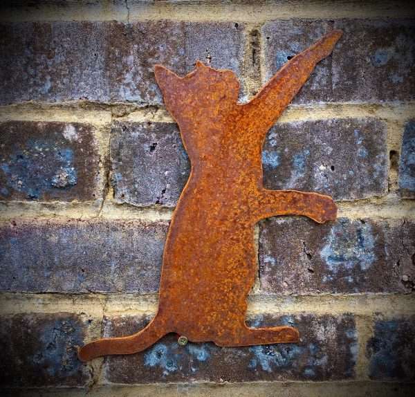 Large Exterior Cat Playing Feline Garden Wall House Gate Fence Shed Sign Hanging Metal Rustic Bird Bath Bird Feeder Art  Gift