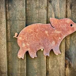 Small Exterior Rustic Piglet Pig Farm Animal Garden Wall Hanger House Gate Fence Sign Hanging Metal Art Sculpture  Gift