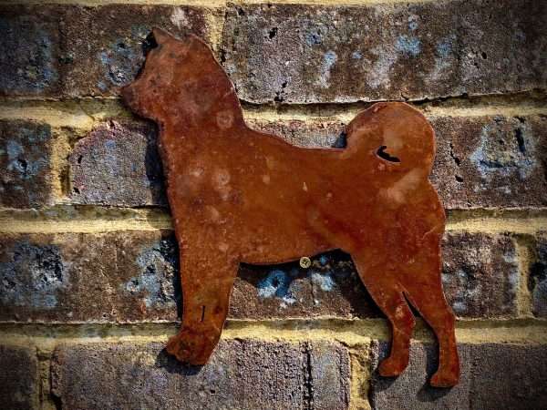 Small Exterior Rustic American Akita Husky Dog Garden Wall Hanger House Gate Fence Sign Hanging Rusty Metal Art Sculpture  Gift