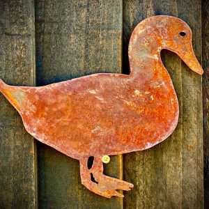 Small Exterior Rustic Rusty Duck Bird Garden Wall Hanger House Gate Fence Sign Hanging Metal Art  Lake Stream River Sculpture