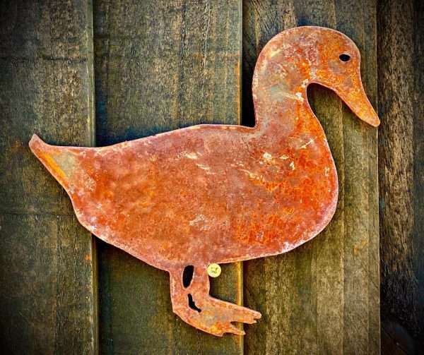Small Exterior Rustic Rusty Duck Bird Garden Wall Hanger House Gate Fence Sign Hanging Metal Art  Lake Stream River Sculpture