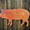 Medium Exterior Rustic Rusty Pig Farm Animal Garden Wall Hanger House Gate Fence Sign Hanging Metal Art Shed Sculpture  Gift