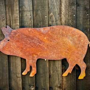 Medium Exterior Rustic Rusty Pig Farm Animal Garden Wall Hanger House Gate Fence Sign Hanging Metal Art Shed Sculpture  Gift