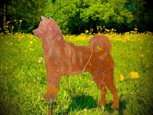 WELCOME TO THE RUSTIC GARDEN ART SHOP Here we have one of our. Small Rustic Metal Exterior Rusty Akita Husky Dog Garden Art Sculpture Measurements: 25cm x 25cm Made From 2mm Mild Steel.