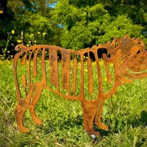Small Rustic Metal Exterior Rusty Bulldog Dog Garden Stake Yard Art  / Flower Bed / Vegetable Patch Sculpture  Gift   Present