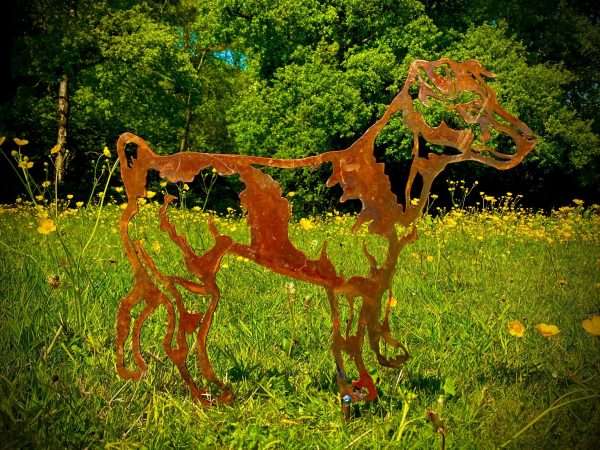 Large Exterior Rustic Rusty Metal Jack Russell Little Dog Small Pet Garden Stake Yard Art  Rockery Flower Bed Sculpture  Gift