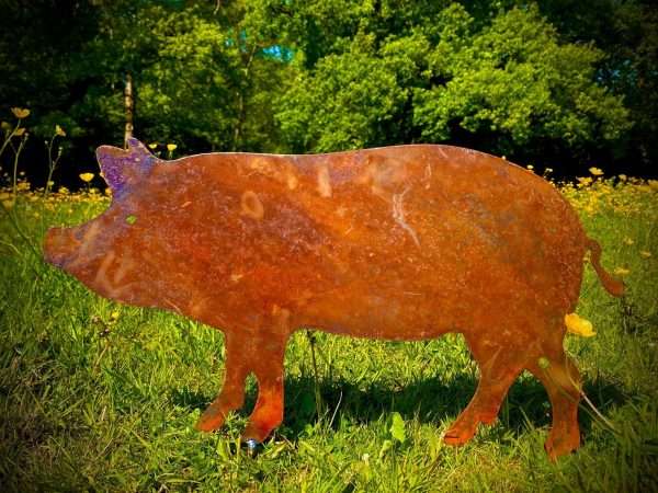 Small Exterior Rustic Rusty Metal Pig Farm Animal Garden Stake Yard Art  Vegetable Patch Flower Bed Shed Sculpture  Gift