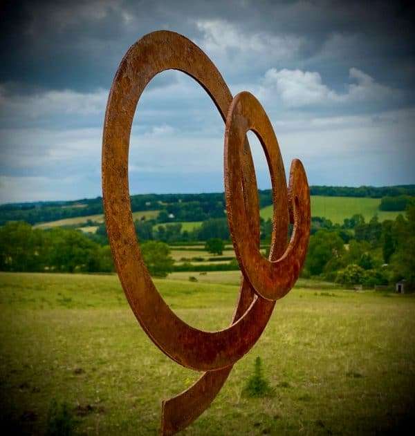 Small Rustic Metal Swirl Whirl Hypno Retro Abstract 3D Garden Sculpture Yard Art  Stake  Gift   Present - Image 3