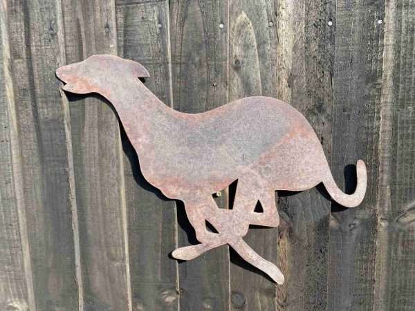 Small Exterior Rustic Rusty Running Whippet Greyhound Lurcher Dog Garden Wall Hanger Hanging House Gate Sign Hanging Metal Art Sculpture