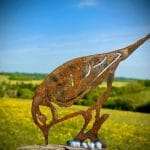 Exterior Rustic Rusty Metal Blue Tit Bird Drinking Garden Fence Topper Yard Art Shed Post Gate Animal Sculpture  Gift   Present