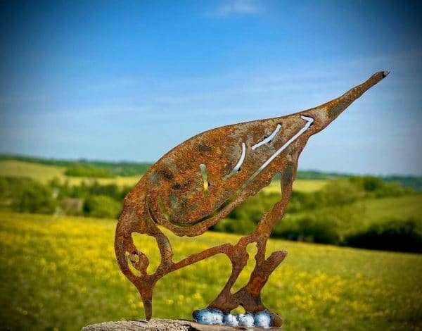 Exterior Rustic Rusty Metal Blue Tit Bird Drinking Garden Fence Topper Yard Art Shed Post Gate Animal Sculpture  Gift   Present