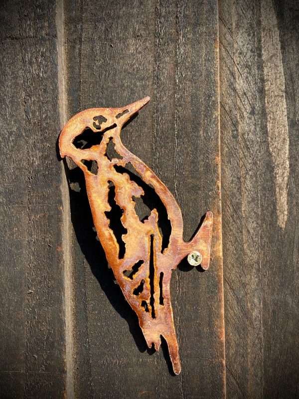 Exterior Rustic Woodpecker Woodland Bird Garden Wall Art House Gate Fence Shed Sign Hanging Metal Rustic Bird Bath Bird Feeder Art - Image 2