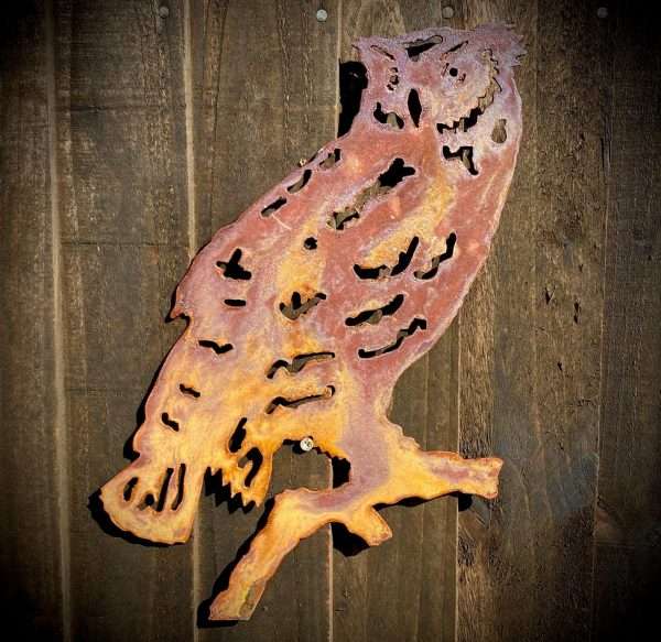 Exterior Rustic Owl Barn Owl Tawny Owl Garden Wall Art House Gate Fence Shed Sign Hanging Metal Rustic Bird Bath Bird Feeder Art  Gift