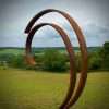 Small Rustic Metal Garden Art Abstract Flowing Swirl Metal Ring Sculpture Scroll Sphere Arched Yard Art  Art  Gift   Present - Image 8