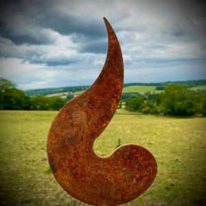 Medium Rustic Metal Garden Fire Single Flame Abstract Sculpture - Yard Art /  Art / Garden Stake  Gift   Present