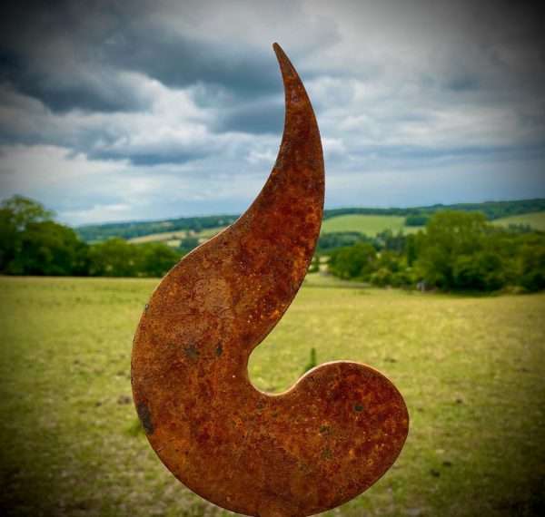 Medium Rustic Metal Garden Fire Single Flame Abstract Sculpture - Yard Art /  Art / Garden Stake  Gift   Present