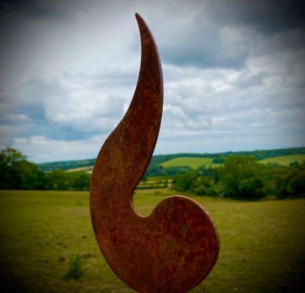 Medium Rustic Metal Garden Fire Single Flame Abstract Sculpture - Yard Art /  Art / Garden Stake  Gift   Present - Image 2